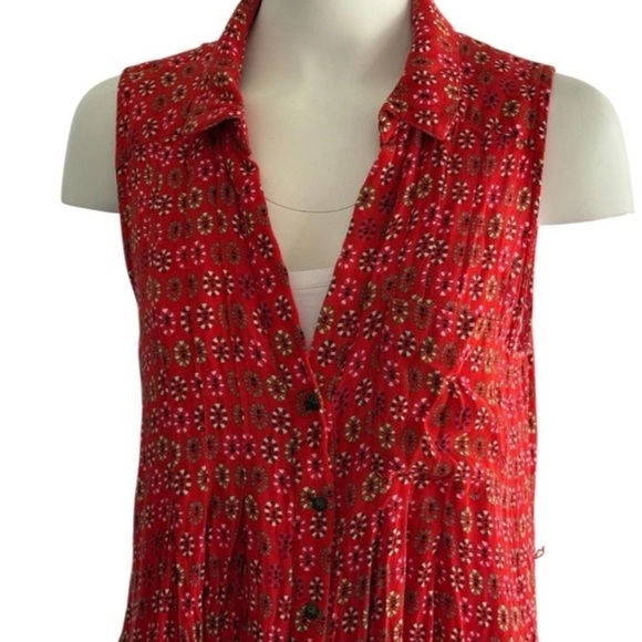 Anthropologie Maeve Daisy Midi Shirtdress Red size 14 Asymmetrical Hem - Picture 11 of 15